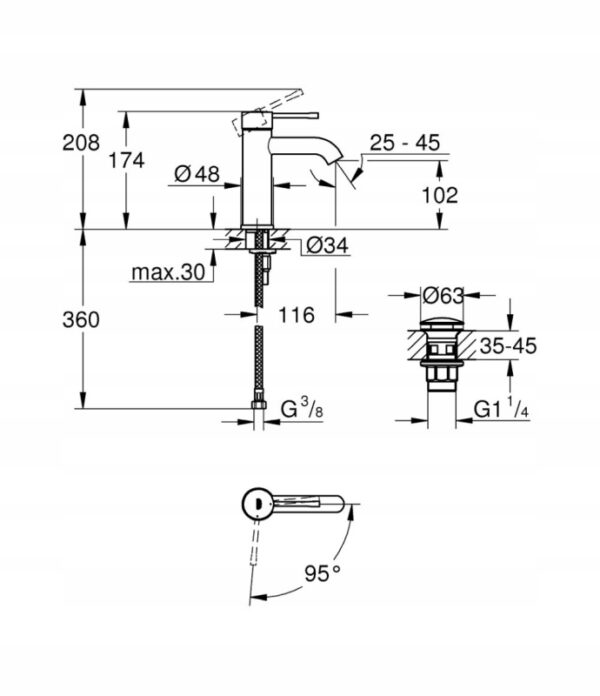 Bateria umywalkowa stojąca Grohe srebrny CHROM 24179001 OUTLET