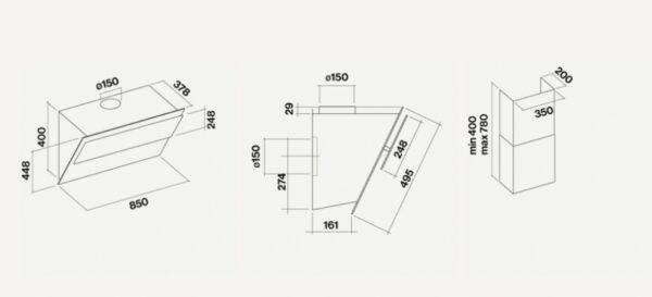 Okap kominowy Falmec Verso 85 czarny – 800